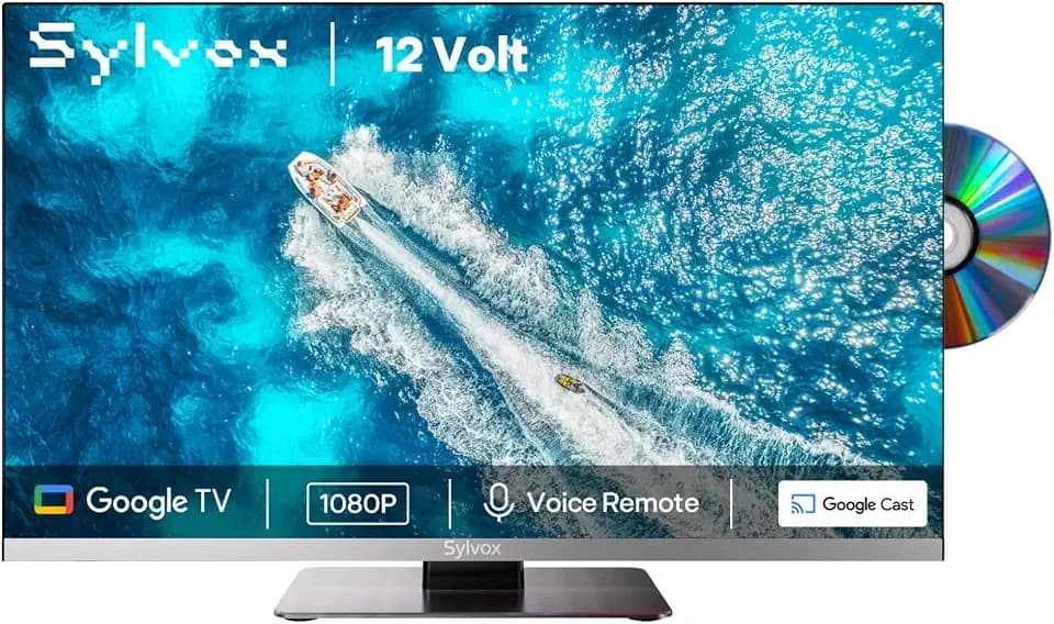 SYLVOX 12 Volt TV, 22" Smart Television with DVD Player Built in, 1080P Google OS ATSC NTSC WiFi Bluetooth HDMI USB, AC/DC Powered, 12V TV for RV Camper Boat Coastal Home (Marine Series)