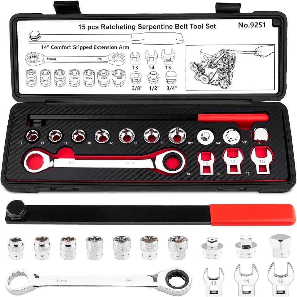 15PCS Serpentine Belt Tool Kit, Premium CR-V Alloy Steel