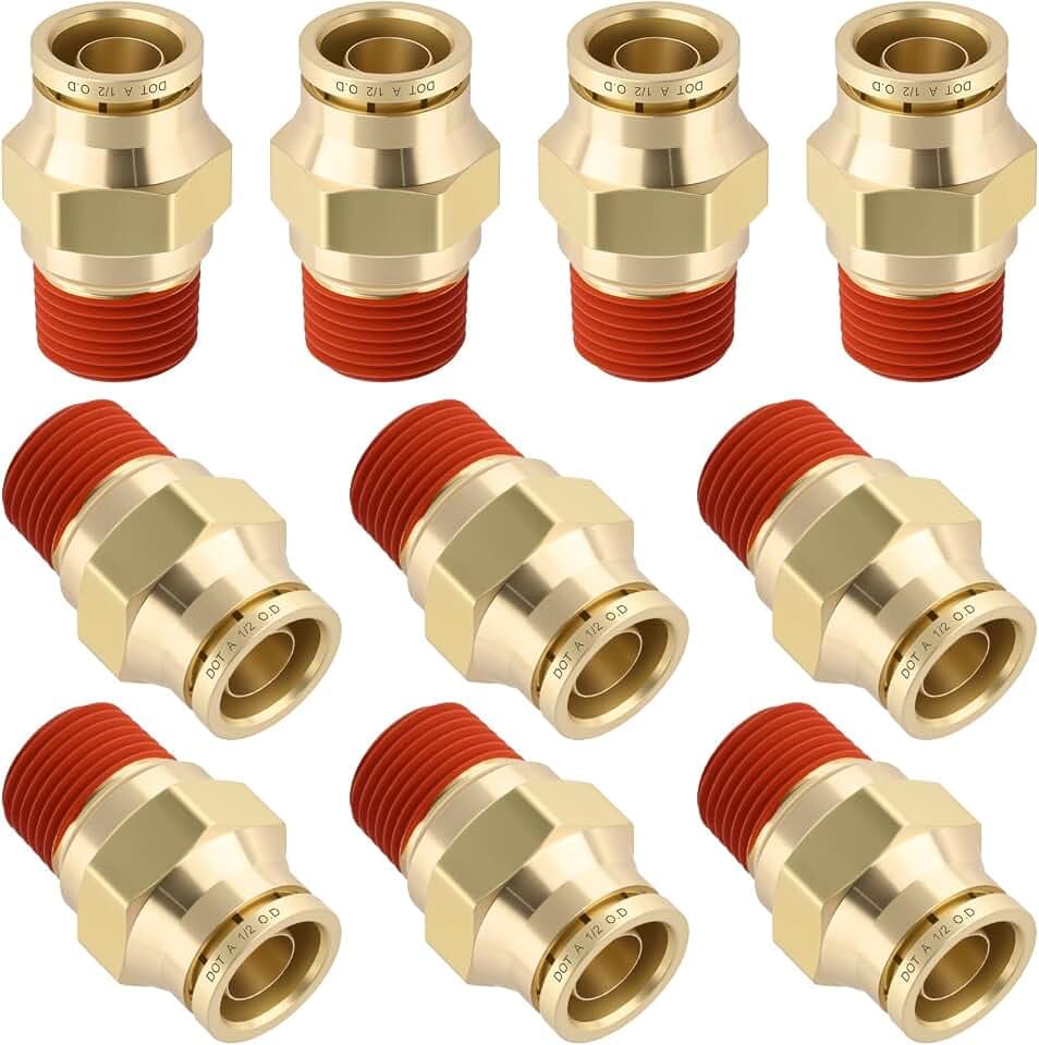 DOT Approved Male Straight Brass Union 1/2" Tube x 3/8" NPT, 10PCS