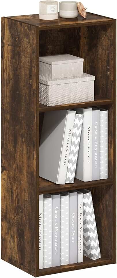 Furinno LUDER Book Shelf, 3-Cube Bookshelf, Bookcase with Open Shelves, 9.3 x 12 x 31.5, Easy Assembly, for Living Room, Bedroom, Home Office, Amber Pine