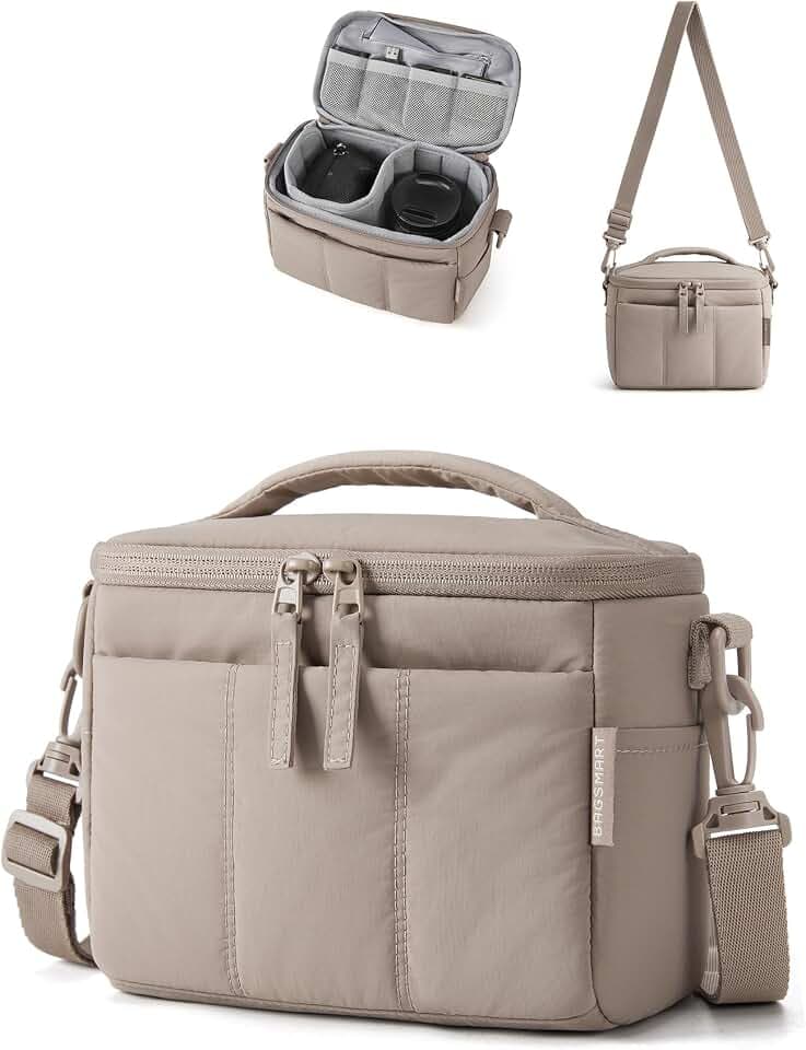 BAGSMART 2 in 1 Quilted Camera Sling Bag for Mirrorless Camera, Camel