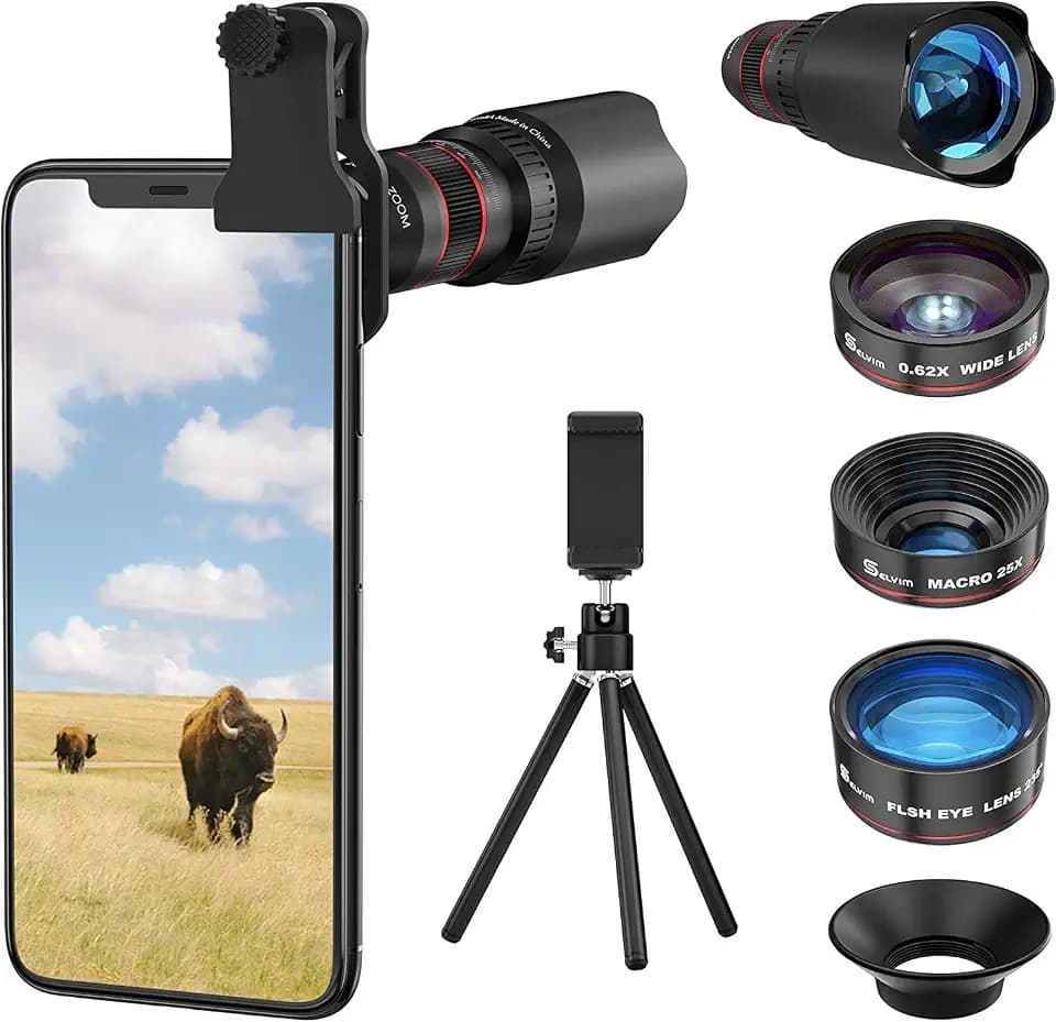 Phone Camera Lens Kit 7 in 1, SELVIM 22X Telephoto Lens+235 Fisheye Lens+25X Macro Lens+0.62X Wide Angle Lens, Cell Kits Compatible with iPhone 12 11 10 8 6 6s Plus XS XR Samsung Android