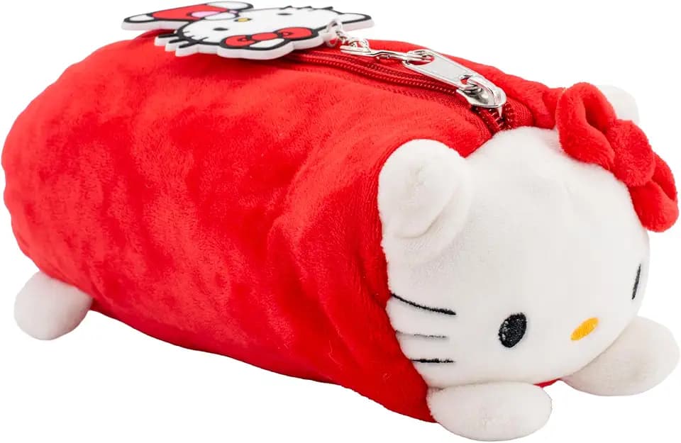 AI ACCESSORY INNOVATIONS Hello Kitty Soft Plush Multi-Function Storage Case, Sanrio Plush Bag Charm with 3D Features, White