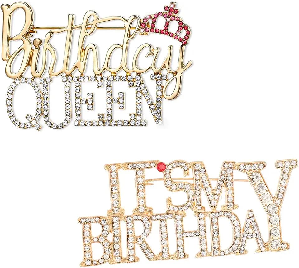 2PCS Birthday Pins for Women It's My Birthday Pins Rhinestones Happy Birthdays Pin Brooch Crown Lapel Pin for Birthdays Party