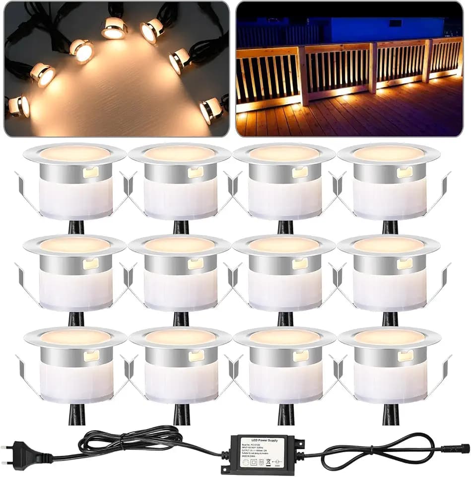 12er Set Warmweiß Bodeneinbaustrahler Aussen LED, IP67 Wasserdicht, Ø31mm