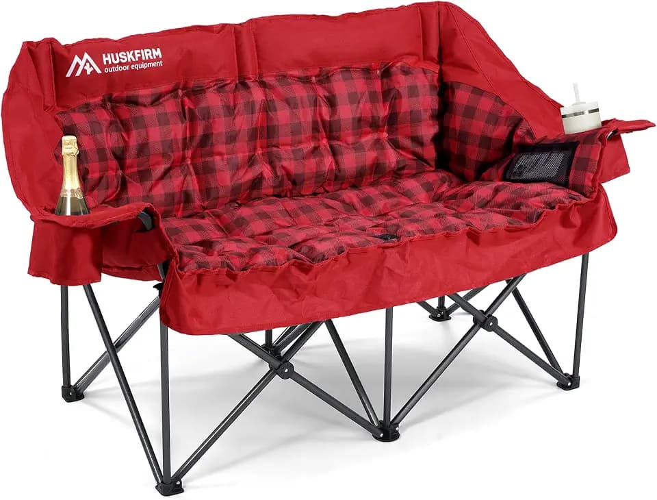 Huskfirm Padded Double Camping Chair, Heavy Duty Camping Loveseat, Red