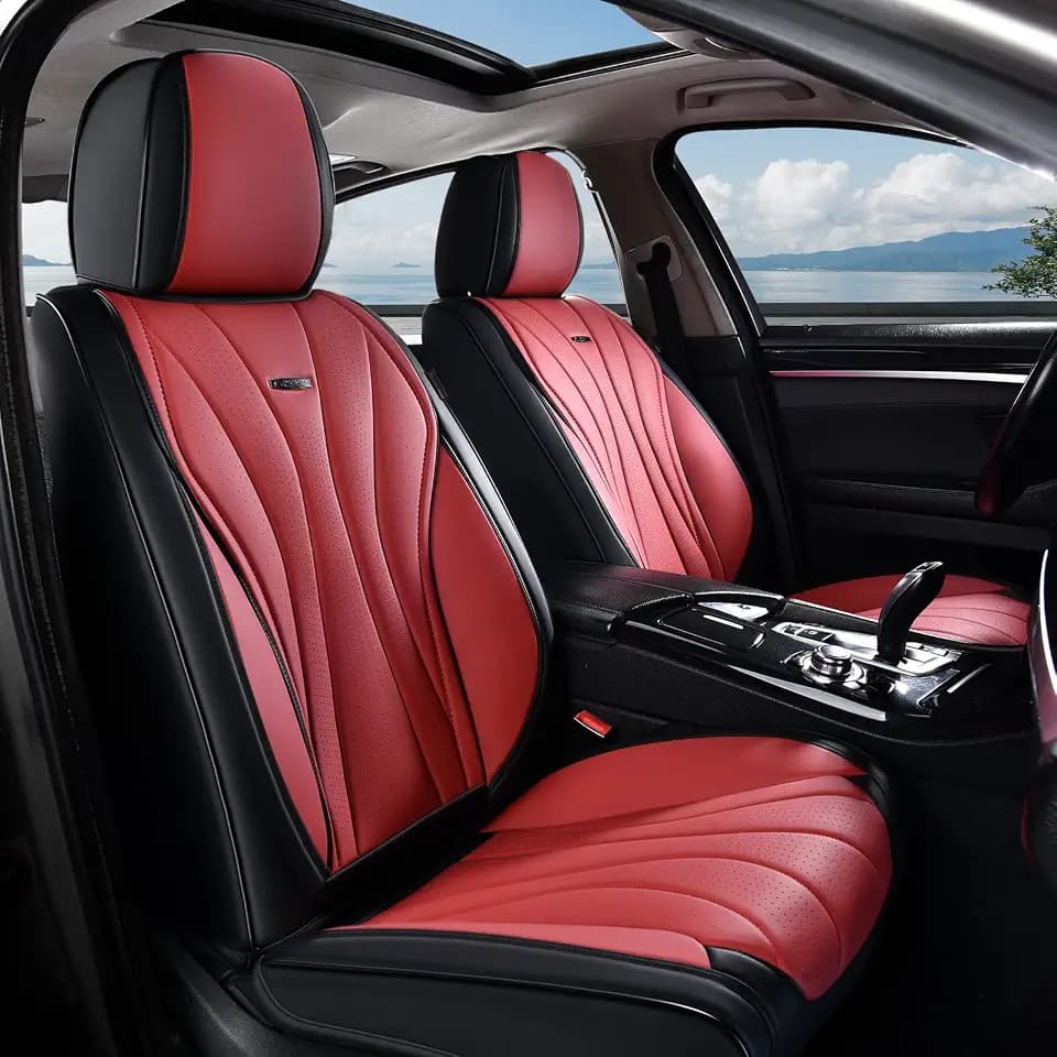 Coverado Car Seat Covers, Front Seat Cover for Cars, 2 Pack Premium Leather Seat Cover, Universal Seat Cover, Waterproof Car Seat Protector, Automotive Seat Cushion Fit for Most Vehicles (Black&Red)