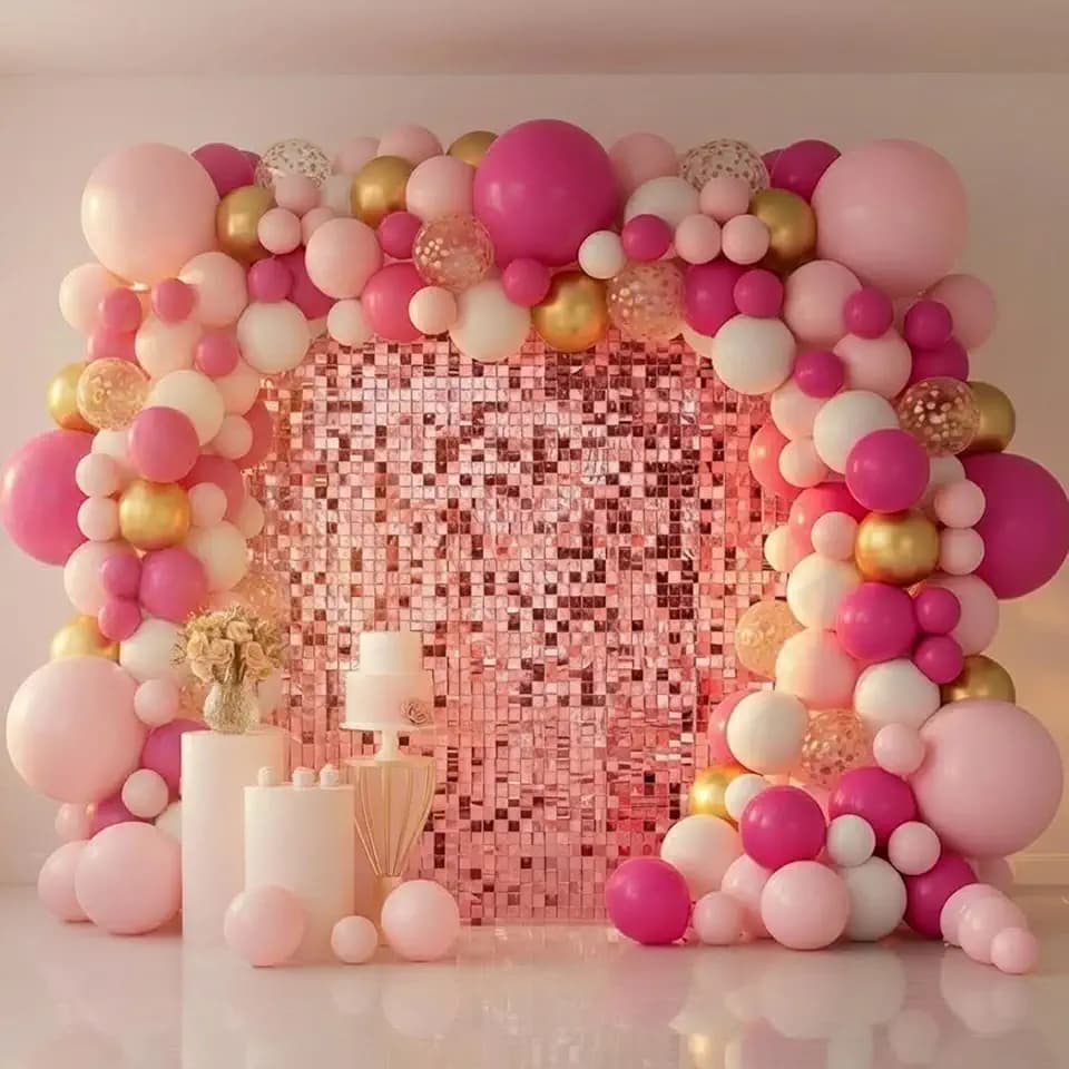 Pink Shimmer Wall Backdrop 36 Panels Cover 6 x 6 Ft, Photo Backdrops for Wedding,Anniversary,Birthday,Party Decoration