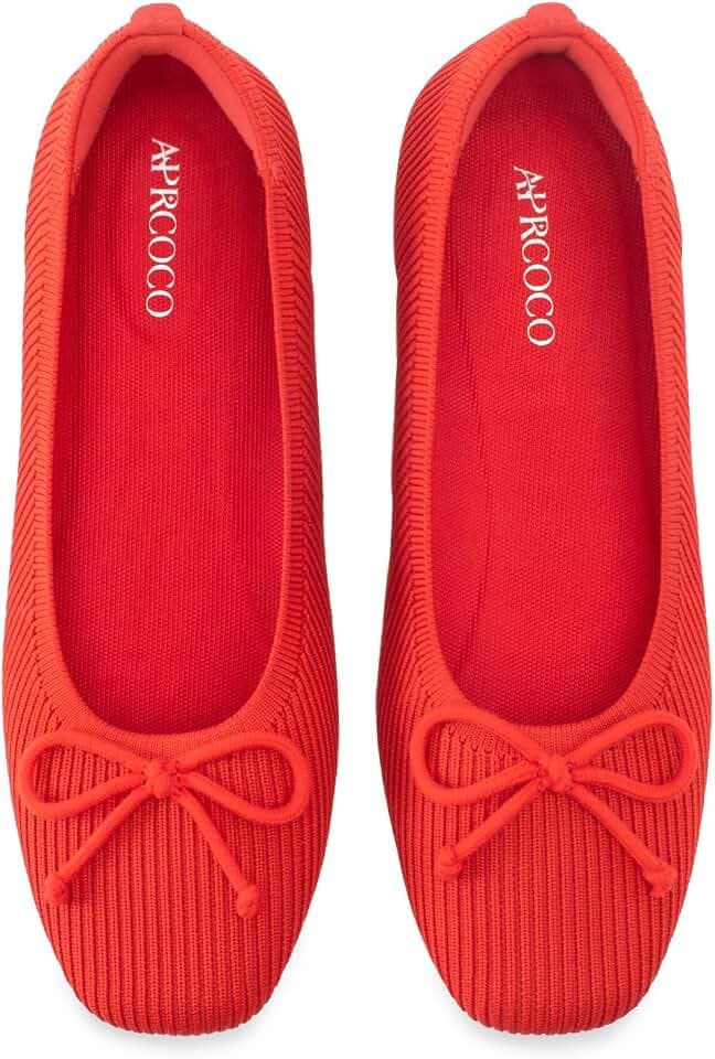 AprCoco Women Square Toe Bowknot Ballet Knit Flats