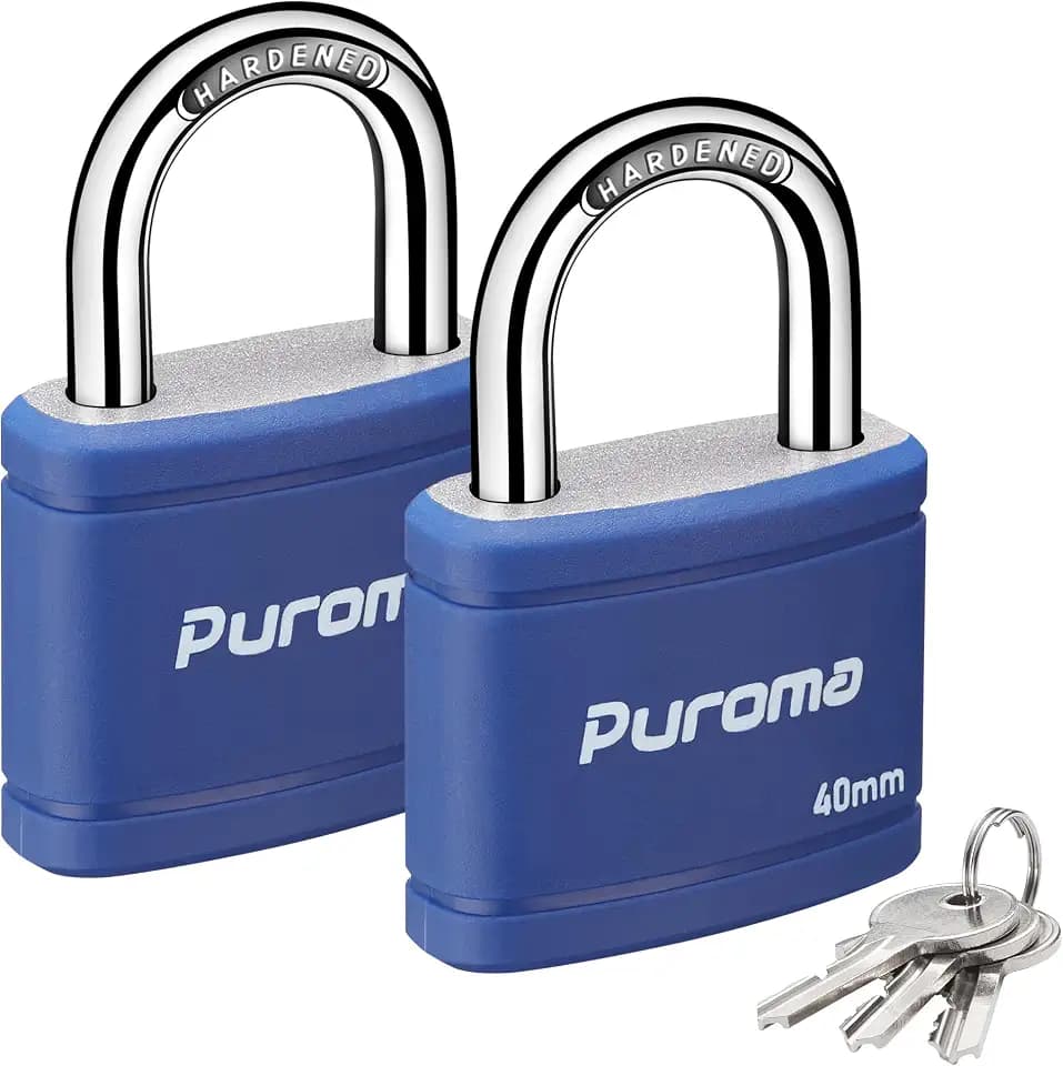 Puroma 2 Keyed Padlock with 3 Keys 7/8" School Locker Lock Gate 40mm Blue