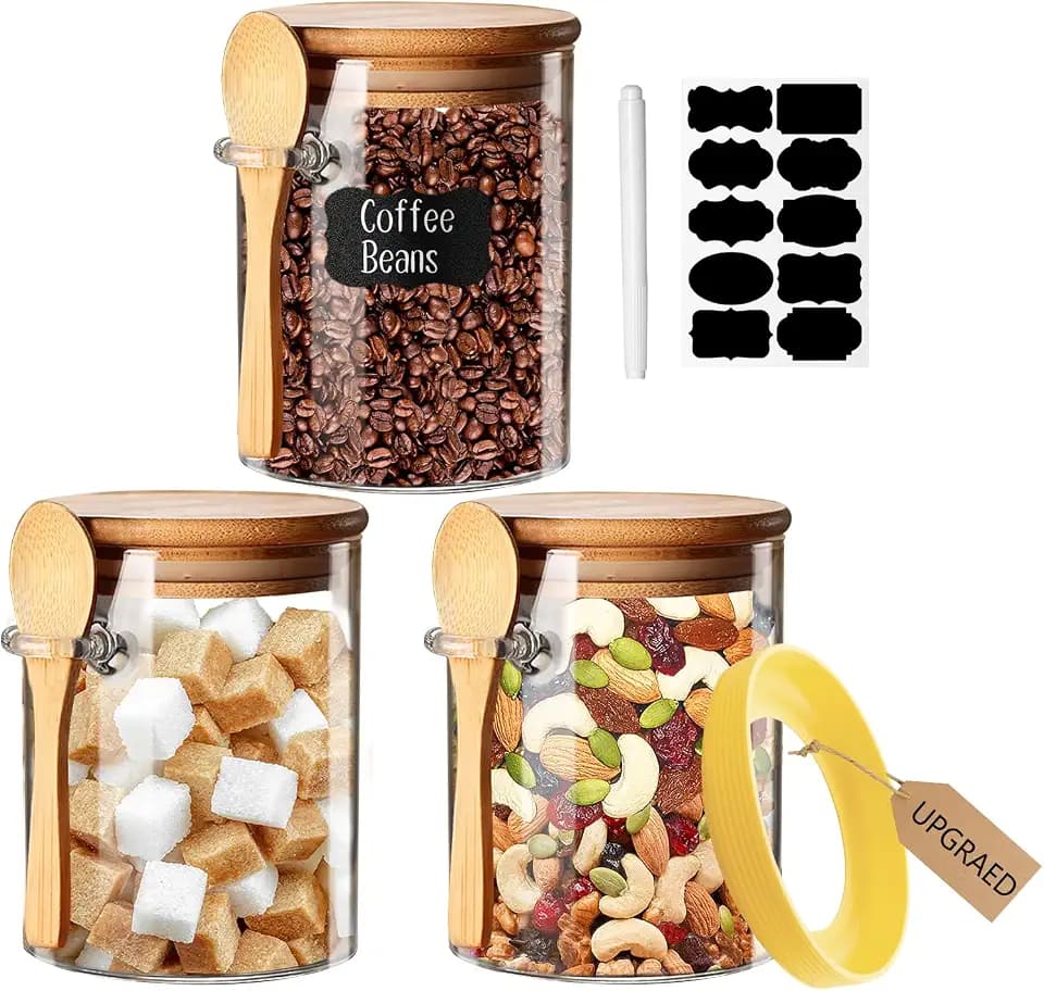 Glasbehälter Vorratsdosen mit Deckel Luftdicht und Löffel Vorratsgläser für Lebensmittel Übernachtung Overnight Oats Gläser Meal prep Boxenküche Aufbewahrung Vorratsbehälter Glas Kaffeedose Luftdicht