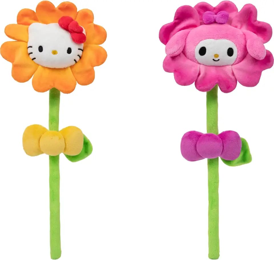 Hello Kitty® and Friends 14-inch Plush Flower 2 Pack - Hello Kitty® & My Melody™ with Bendable Stems - Giftable Packaging - Officially Licensed - Ages 6+