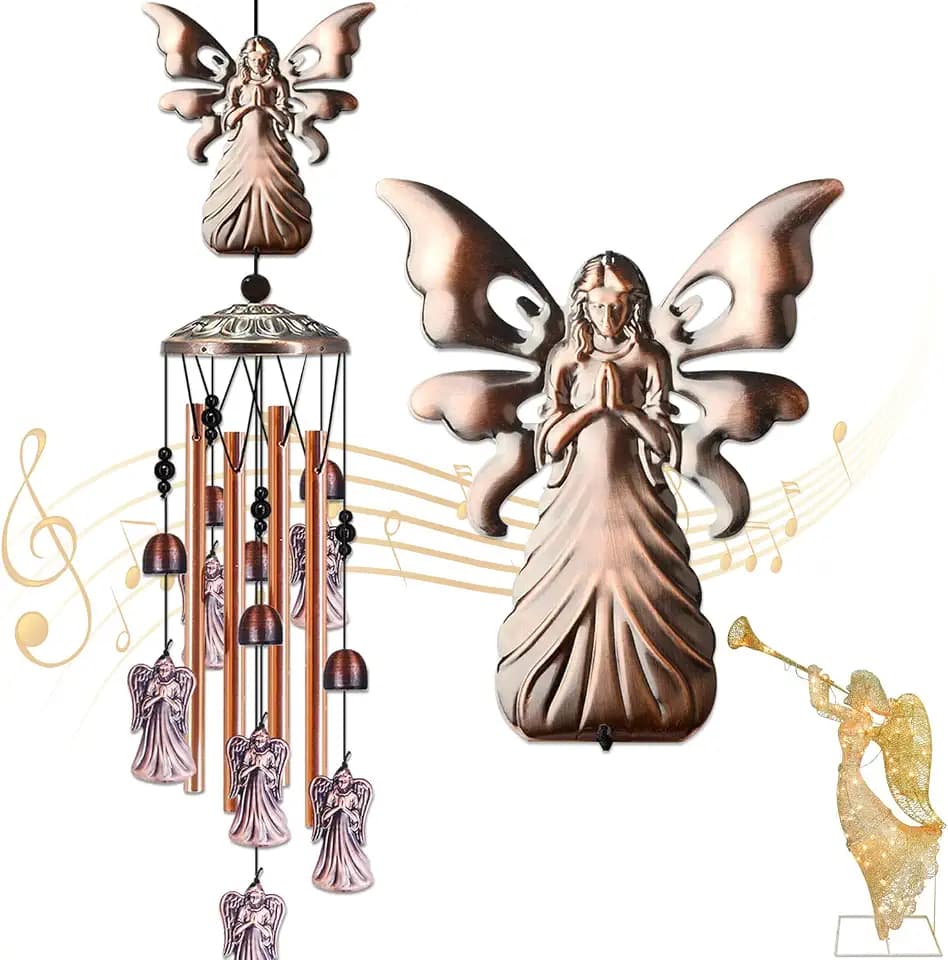 JUNQIU Angel Wind Chimes for Outside, Religious Wind Chimes, Angel Gifts