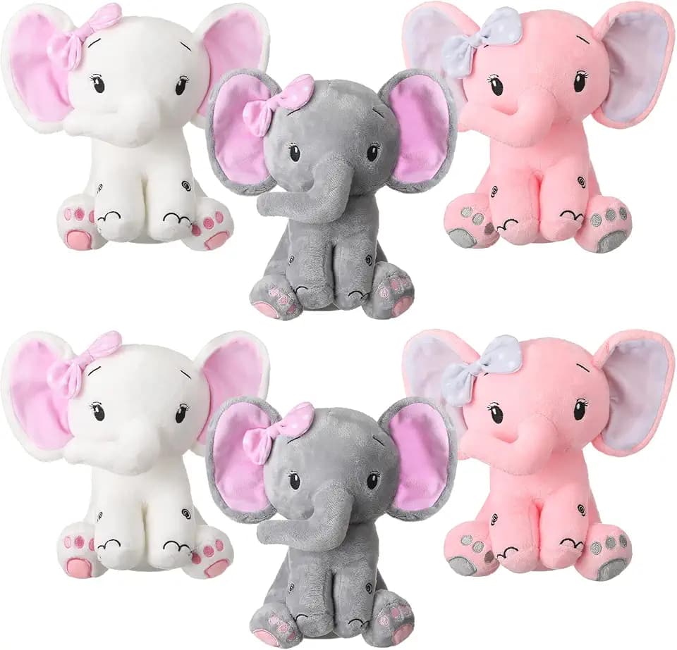 HyDren 6 Pcs 8 Inch Elephant Stuffed Animals Big Ear Plush Toy, Pink