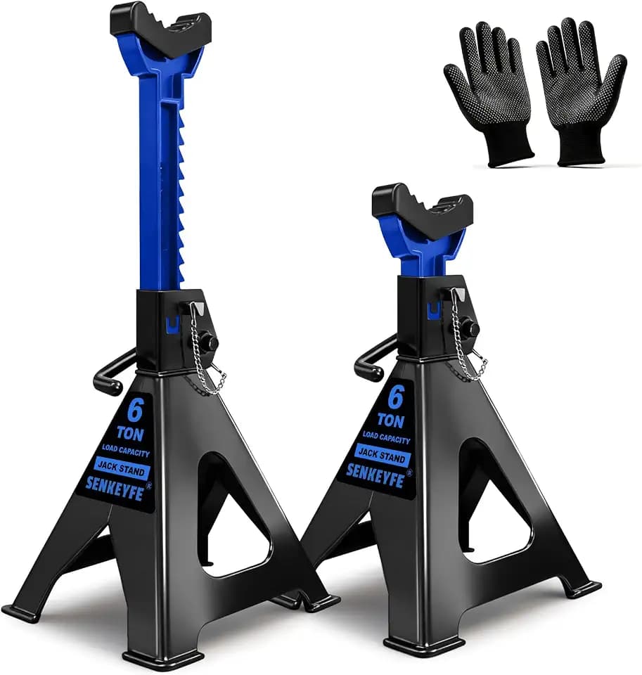 6 Ton (13,200 LBs) Jack Stands with Double Pin Locking,Rubber Cover and Large Foot Base,15"-23" Adjustable Height,Heavy Duty Car Jack Stands,Lifting Bus,RV,SUV,MPV,Pickup,ATV/UTV,1 Pair,Blue
