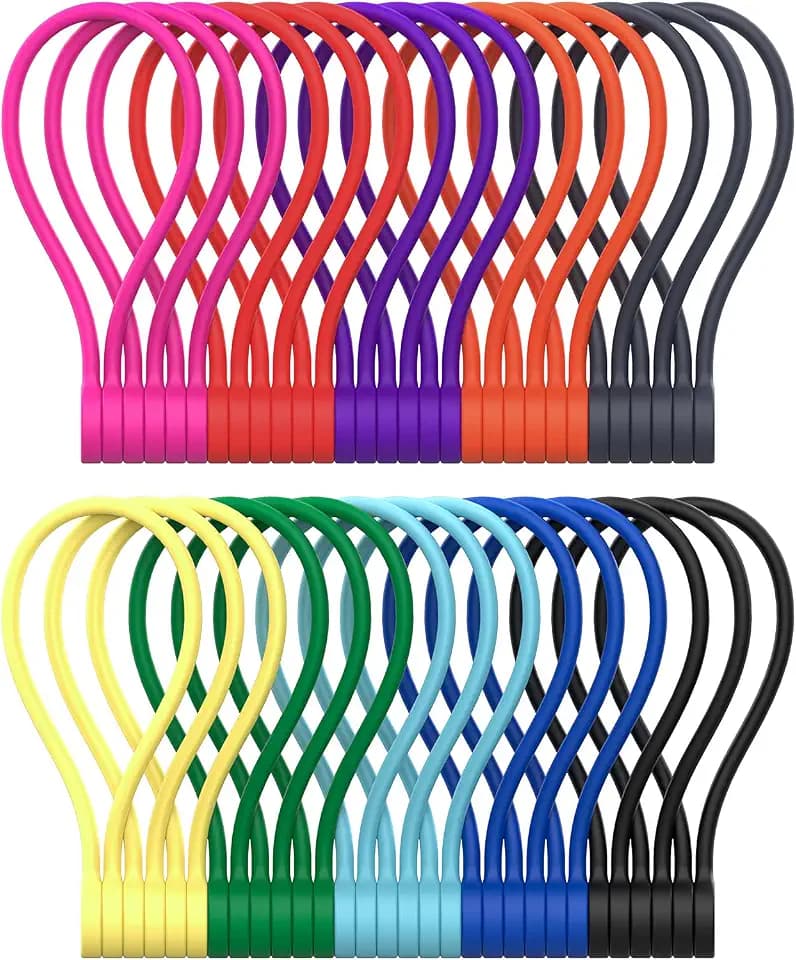 SMART&COOL Wiederverwendbare Magnetische Kabelbinder, 30 Stück, Bunt