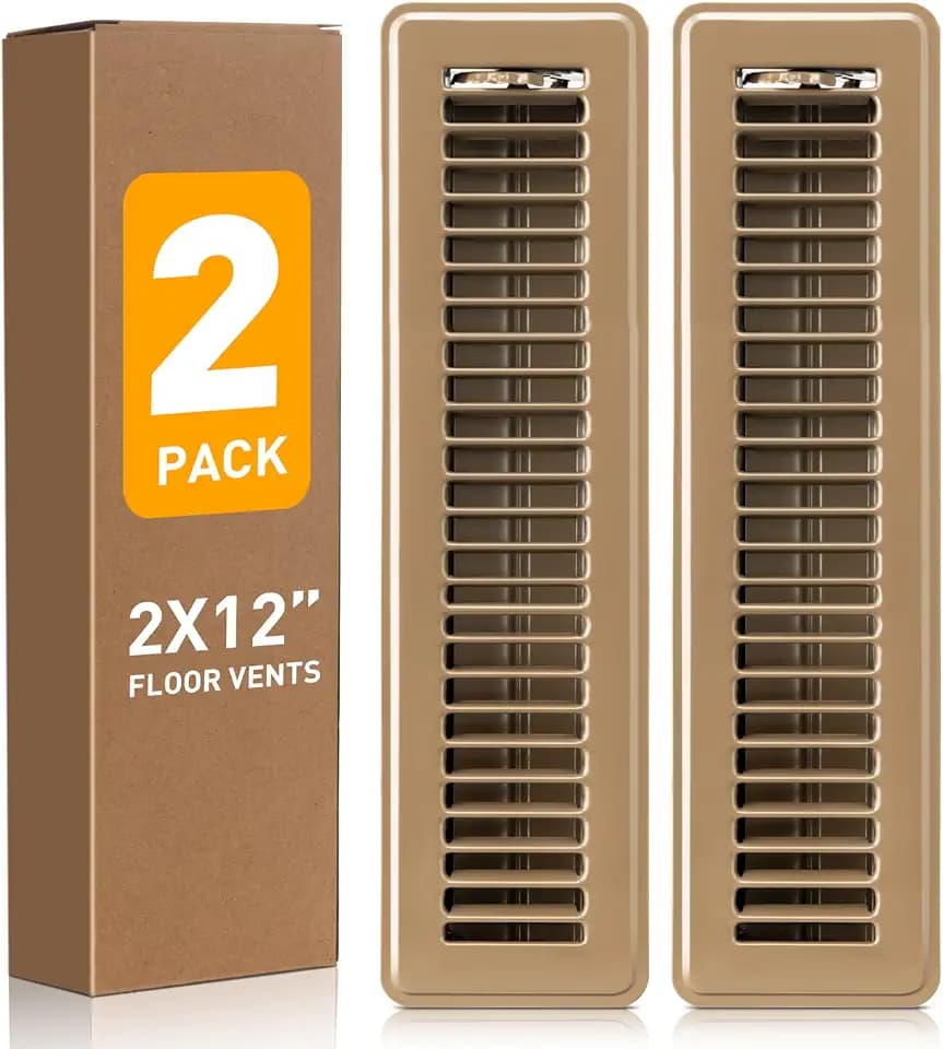 Floor Register 2x12 Inch Brown, Floor Vent Covers for Home Floor, Sidewall, Design with Adjustable Air Supply Lever Air Vent Deflectors, 2 Pack