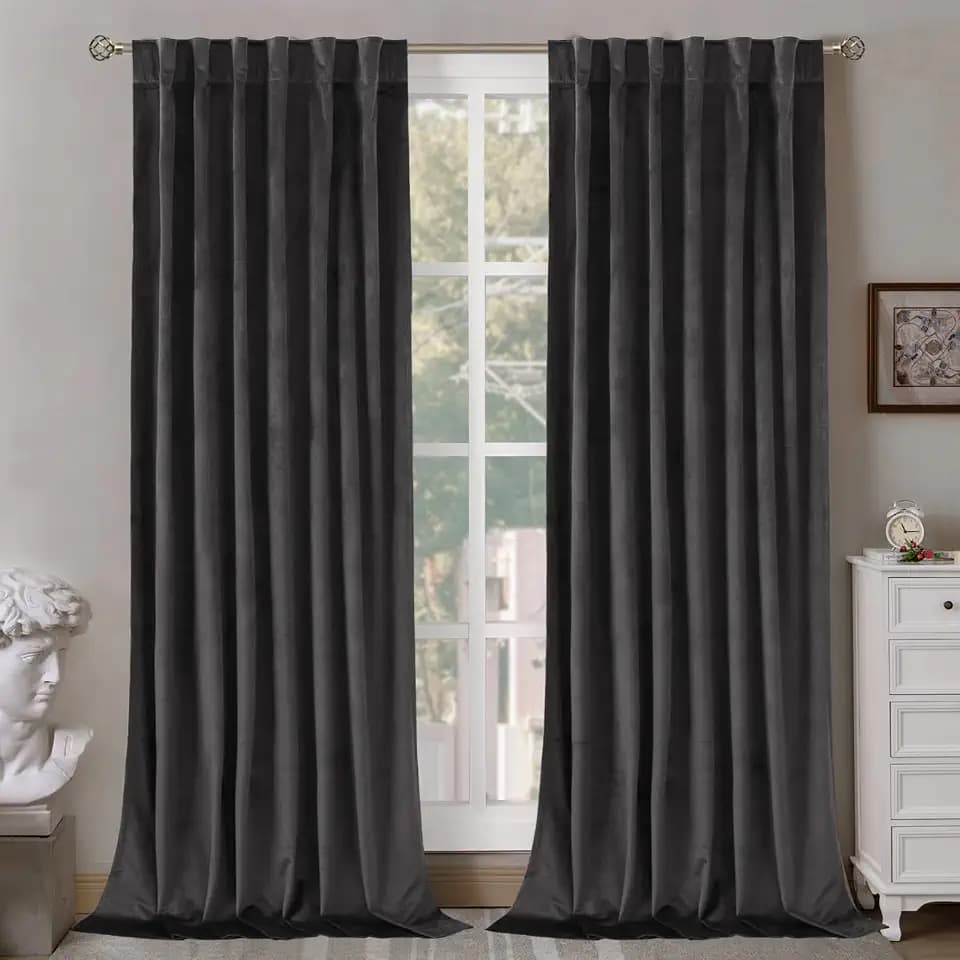 BGment Velvet Blackout Curtains for Bedroom, 2 Panels, 52 x 80 Inch, Grey