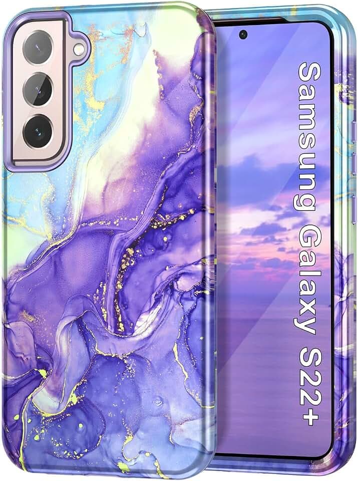 Btscase for Samsung Galaxy S22 Plus 5G Case, Marble Pattern 3 in 1 Heavy Duty Shockproof Full Body Rugged Hard PC+Soft Silicone Drop Protective Women Girl Covers for S22 Plus, Cobalt Violet
