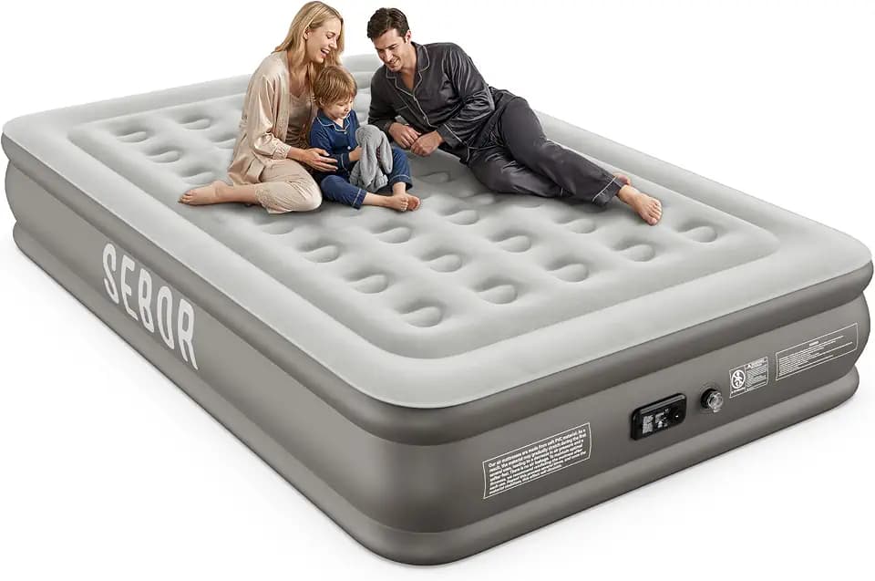 Sebor Air Mattress Queen with Built-in Pump 13", Comfortable Self-Inflating Blow up Mattress with High-Speed Pump, Durable Queen Size Air Mattress with Storage Bag for Guests, Moving, Camping, Travel