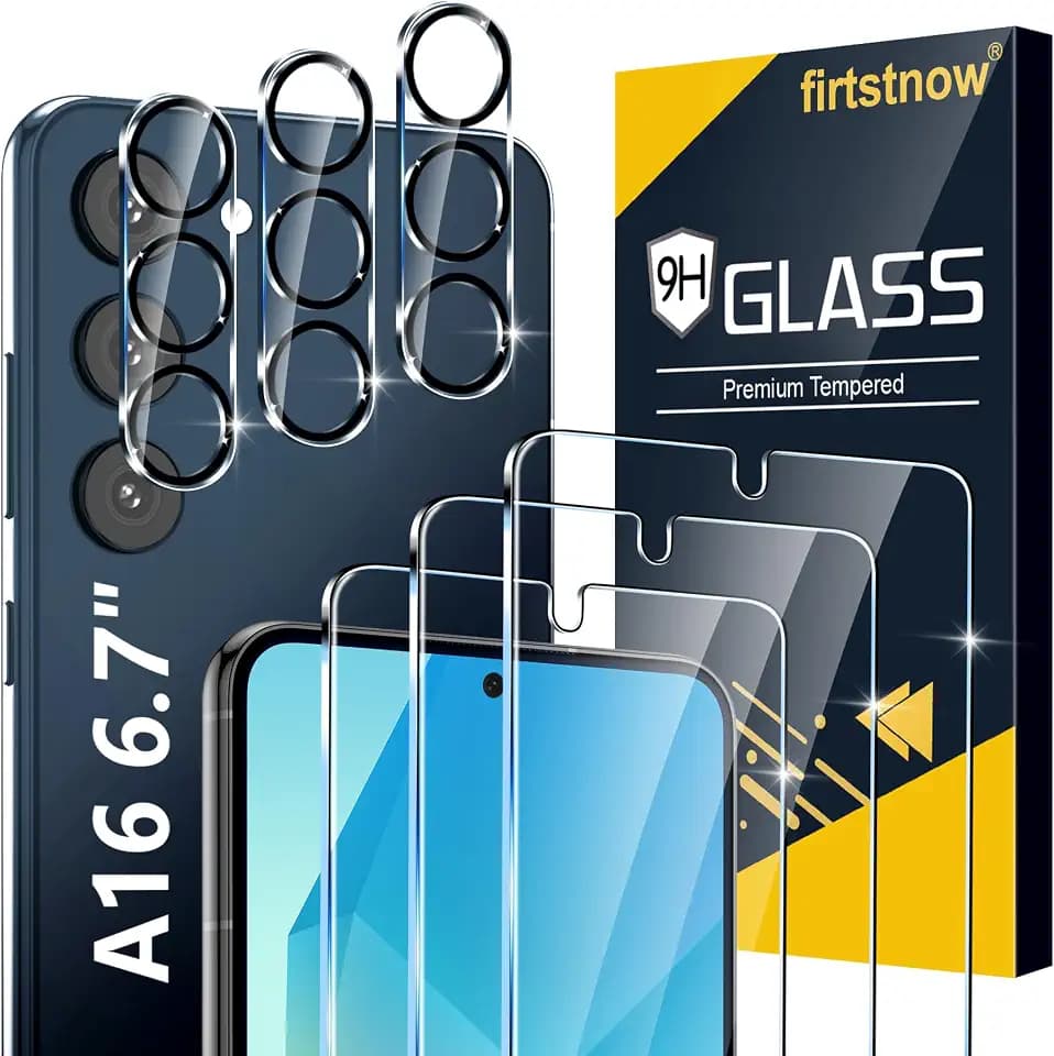 firtstnow 3 Pack for Samsung Galaxy A16 5G Screen Protector Tempered Glass + 3 Pack Camera Lens Protector, Military Grade Shatterproof, 9H Hardness, Fingerprint Unlock, Case Friendly 6.7 Inch