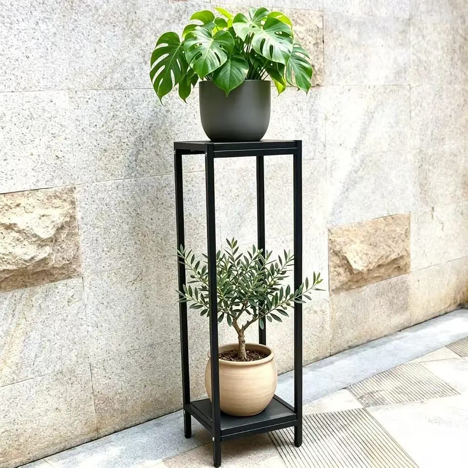Zhongma 2 Tier Square Plant Stand with Slate Top, 39.5" Tall