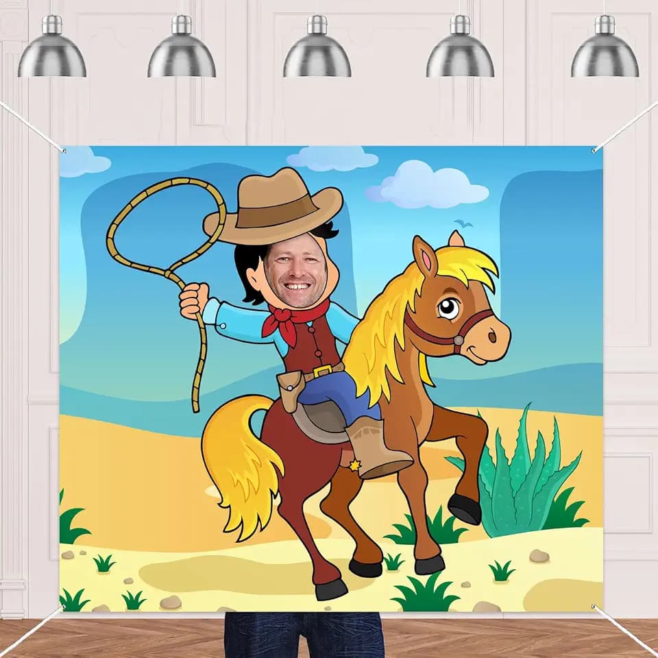 West Cowboy Horse Banner Backdrop Background Fun Play Party Game West Cowpuncher The Lasso Theme Decor Decorations for Rodeo Birthday Party Supplies Photo Booth Props Favors