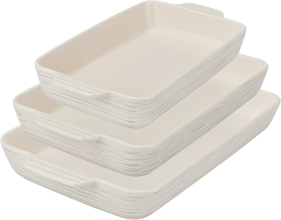 Pyrex 3-Piece Ceramic Bakeware Set, Nonstick Casserole Dish with Handles