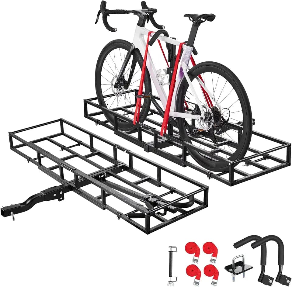 VEVOR Hitch Cargo Carrier Bike Rack, 66" x 20" x 6" Folding Hitch Mount Cargo Carrier for 2 Fat Tire/Mountain Bikes, 500LBS Capacity High-Strength Steel Luggage Basket Fits 2" Receiver for SUV Pickups