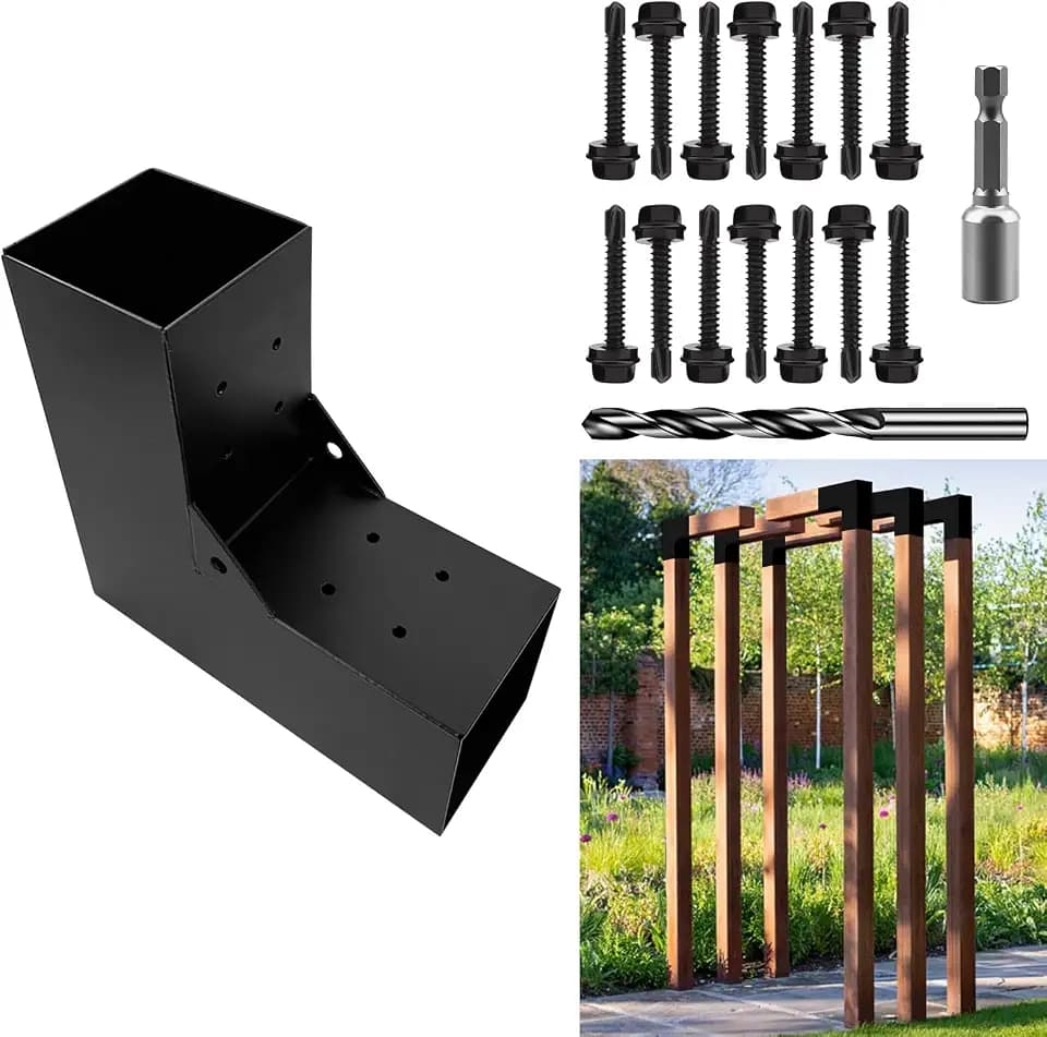 2-Way Pergola Brackets Kit, DIY L-Shaped Woodwork Brackets for 4" x 4" (Actual:3.5"x3.5") Lumber for Patio Pergolas, Gazebos, Log Cabin W/Hardware - 1 Pack