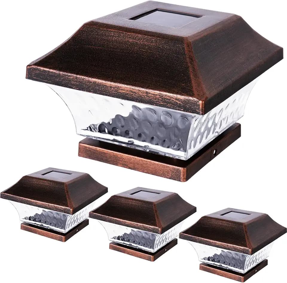 SUNWIND Solar Post Cap Lights Outdoor 4x4 LED Solar Garden Lighting Deck Fence Cap Light Wooden Post Brushed Copper 4 Pack