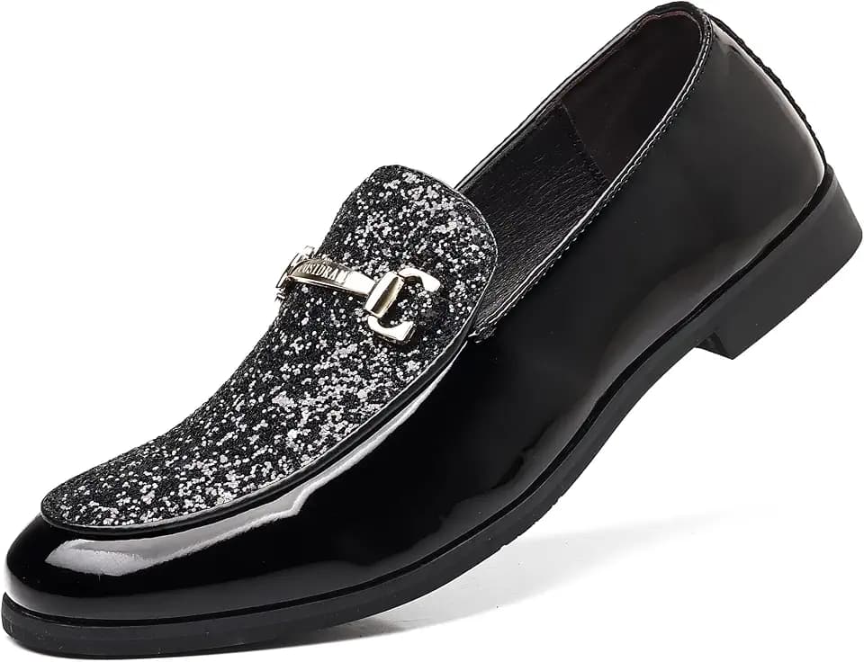 COSIDRAM Mens Glitter Dress Shoes Loafers Slip On Formal Wedding Party Prom
