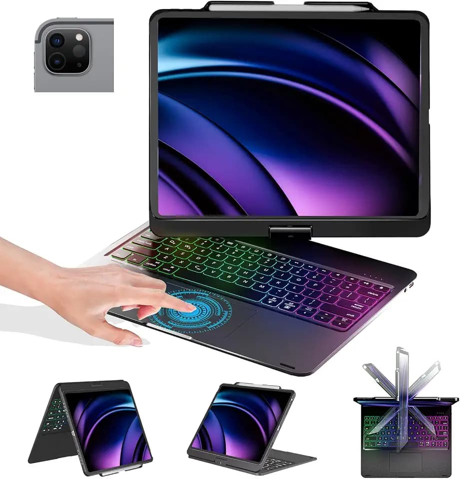 BABG Keyboard Case for iPad Air 13 inch(M3/M2)&iPad Pro 13(M5/M4),iPad Pro 12.9(6th/5th /4th/3rd Gen) Case with Keyboard,360° Rotatable,Toupad,Backlits,Pencil Charging-Black