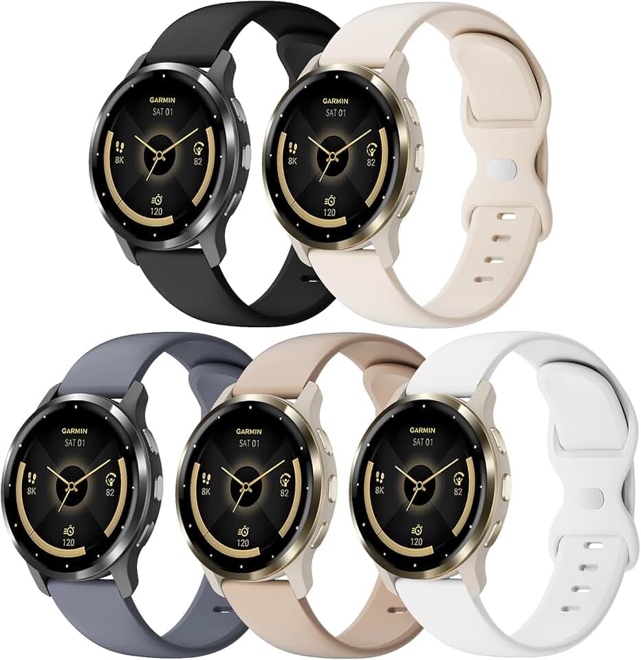 Laband 18mm Silikon Armband Kompatibel mit Garmin Venu 3S/Venu 2S/Venu 4 41mm/Vivoactive 4S/Vivomove 3S/Forerunner 265S/255S/255S Music, 5 Stück Weich Sport Wasserdichtes Ersatzarmband Damen Herren