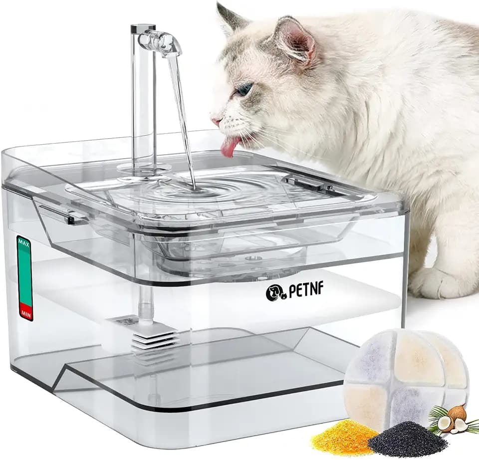 PETNF Transparent 3L/101oz Pet Water Fountain - Automatic Cat & Dog Dispenser with LED Light, Ultra Quiet Pump, 3 Flow Modes & 2 Filters