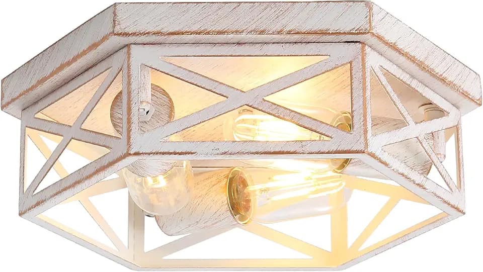13 inch White and Gold Flush Mount Ceiling Light Fixture,1 Pack
