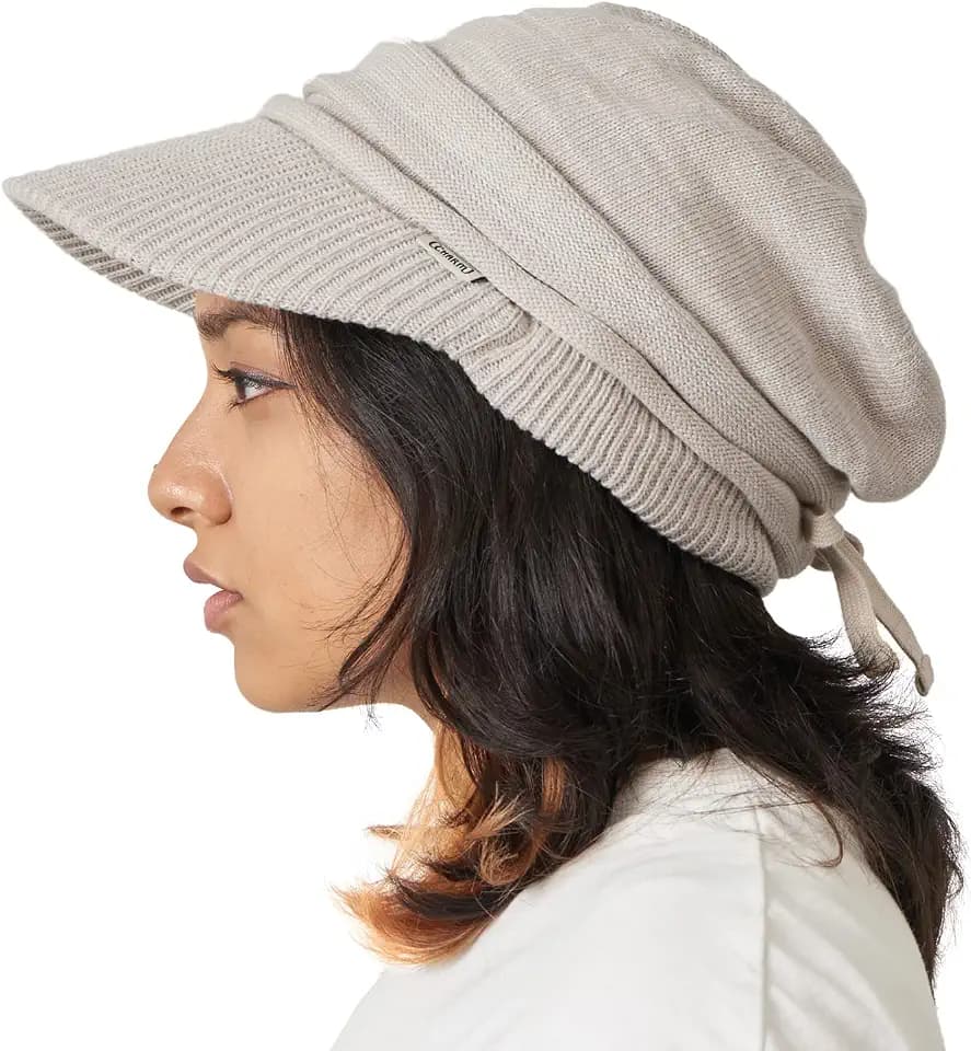CHARM Herren Beanie Mit Schirm - Bio-Baumwolle Visor Cap Chemo Hut Strickmütze