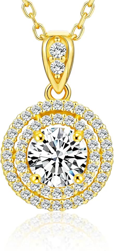 1-4CT Moissanite Necklace for Women, S925 Sterling Silver Lab Created Diamond Necklace, 18K Gold Vermeil Halo Moissanite Pendant with 18"+ 2" Extender Chain- Birthday Gifts for Her Women Wife Mom