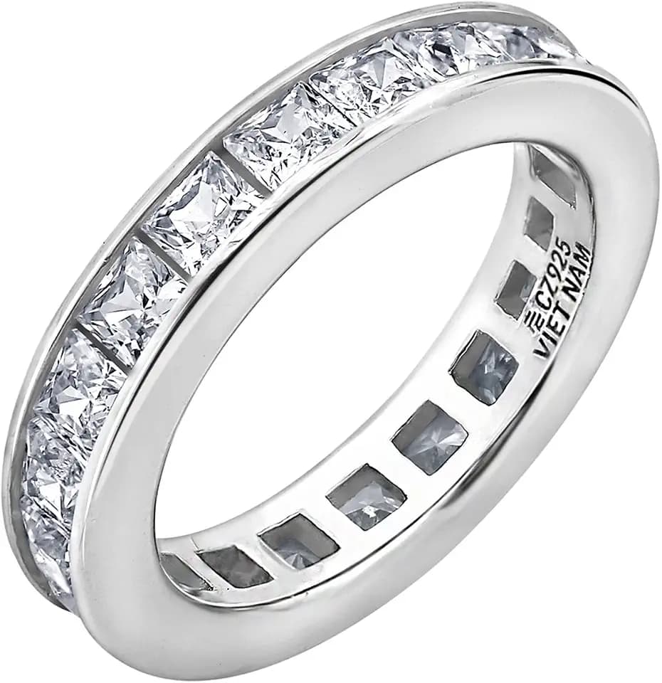 Amazon Essentials Platinum-Plated Sterling Silver Infinite Elements Cubic Zirconia Channel Princess-Cut All-Around Band Ring