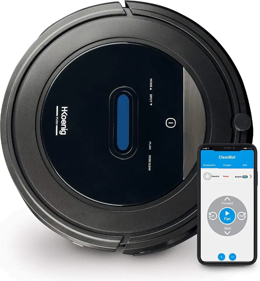 H.Koenig WiFi+ Wischmop Roboterstaubsauger SWRC110 Intelligenter Wassermop Leistungsstark Leise Schnell, Autonom 100min, 4 Zyklen, Wochenprogramm, HEPA-Filter, Hinderniserkennung
