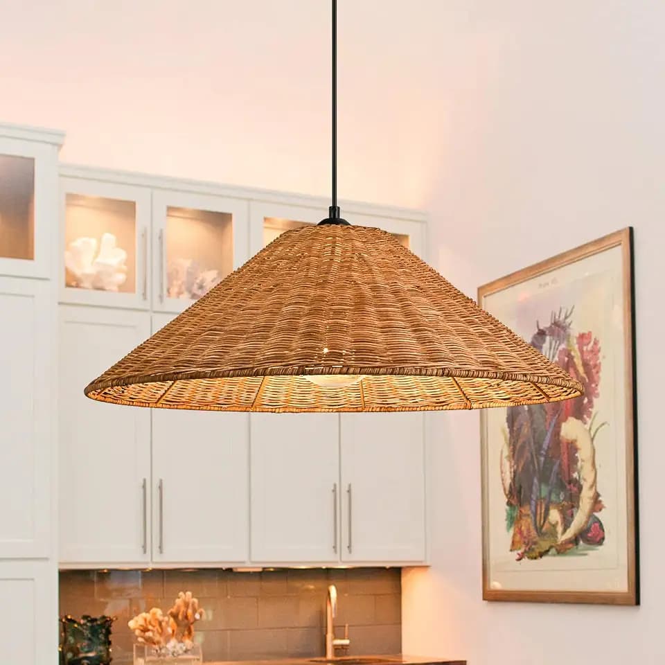 Lingkai 23.6'' Large Weaving Rattan Chandelier, Coastal Chandelier Hand Woven Rattan Dome Pendant Lighting Fixture Farmhouse Natural Basket Hanging Light
