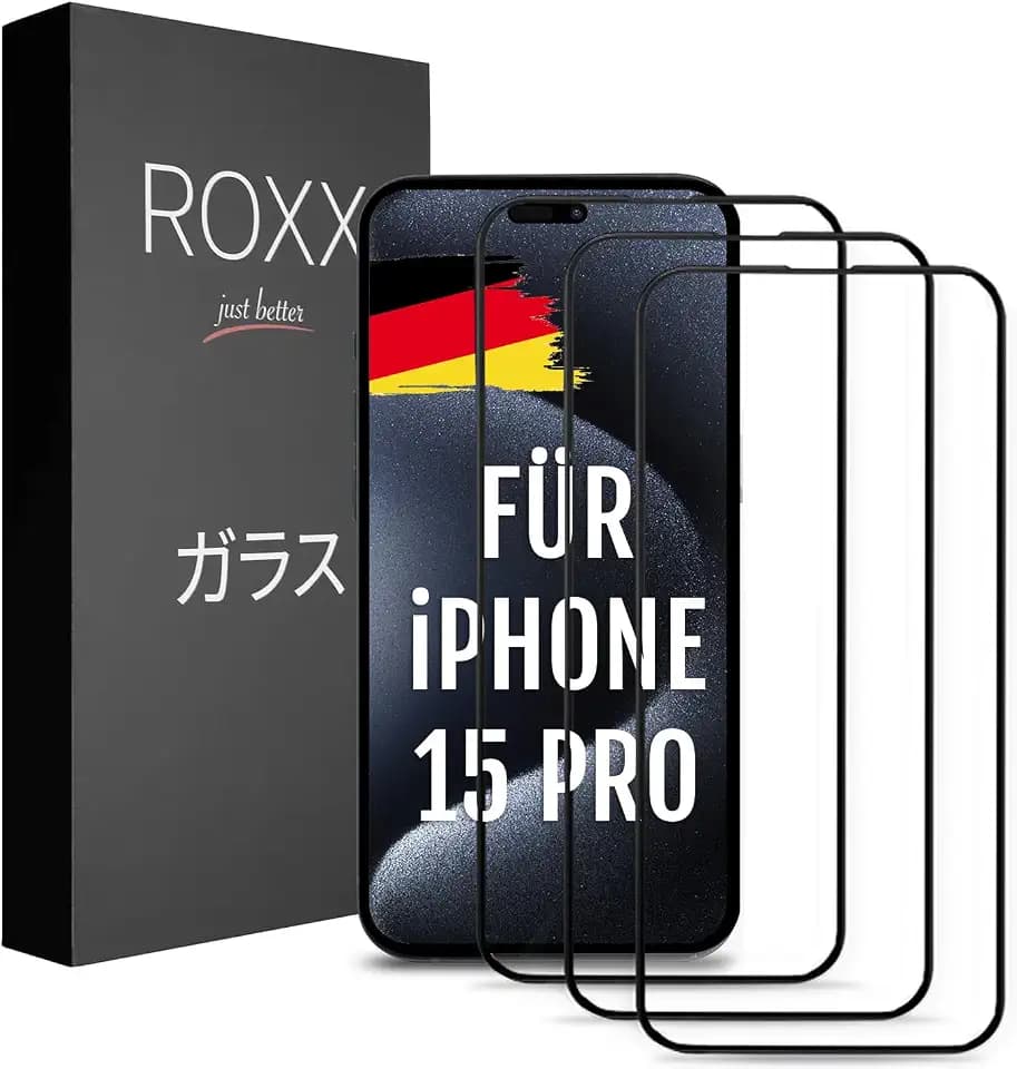 ROXX NEO Japanisches 9H 3D Schutzglas (3 Stück) | Volle Displayabdeckung | Für iPhone 15 Pro | Härter | Klarer | Kratzresistenter | Schließt perfekt mit ROXX Hüllen ab
