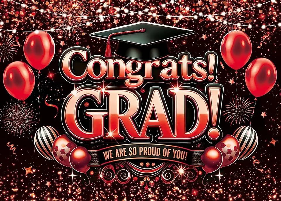 Black Red Congrats Grad Backdrop 8x6ft