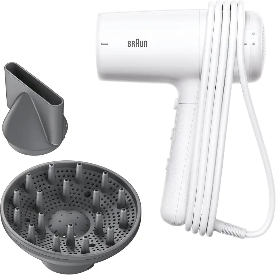 Braun Haartrockner HD2.21 – Leichter Haartrockner mit Diffusor und Stylingdüse für alle Haartypen, IONTEC Technologie, 2200 W, 3 Temperaturen und 2 Geschwindigkeiten, Weiß, BRHD226E