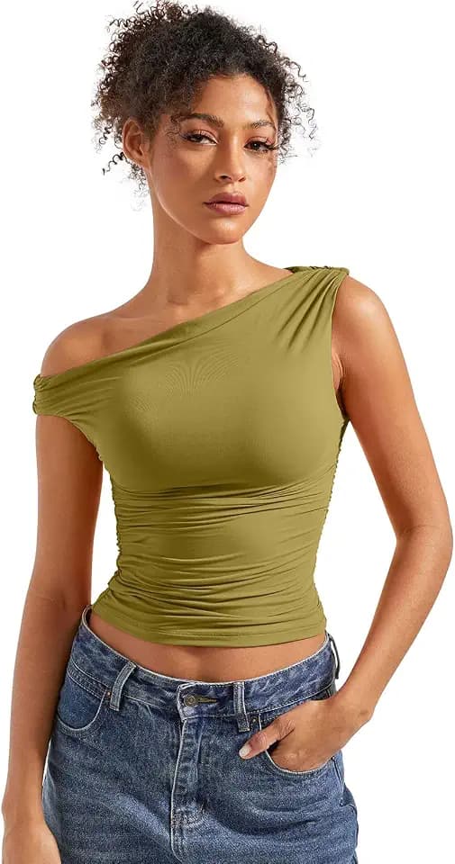 SUUKSESS Women Off Shoulder Tops Fitted Sleeveless Shirt Going Out Crop Top