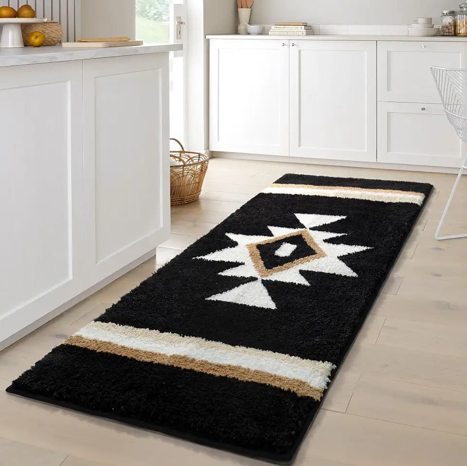 Bathroom Runner Rug, Black Western Non Slip Washable Long Bath Rug