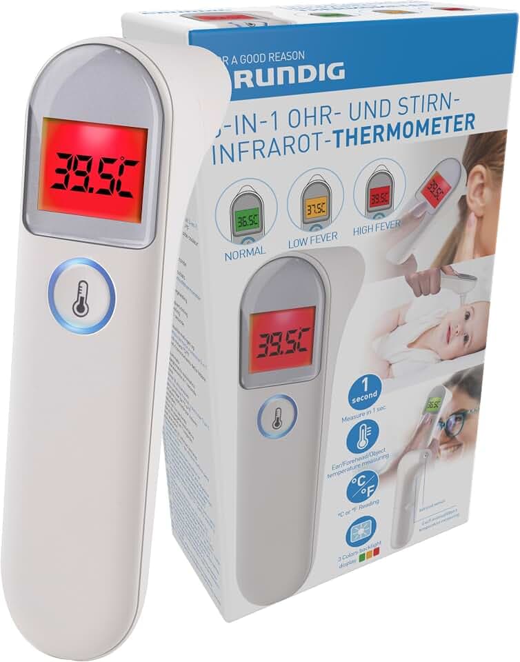 Grundig Infrarot Thermometer - Laser Thermometer Digital - Infrarot Thermometer Ohne Berührung - Für Mensch, Tier und Objekte - Infrarot Temperaturmessgerät - Pyrometer mit Farbkodierung