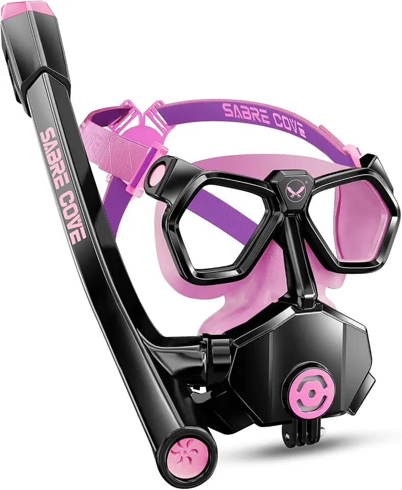 Full Face Snorkel Mask for Adults Youth, Snorkel Mask with Ear Equalization, Quick Release Anti-Leak and Anti-Fog with Mesh Bag for Snorkels, Portable Snorkeling Gear with Detachable Camera Mount