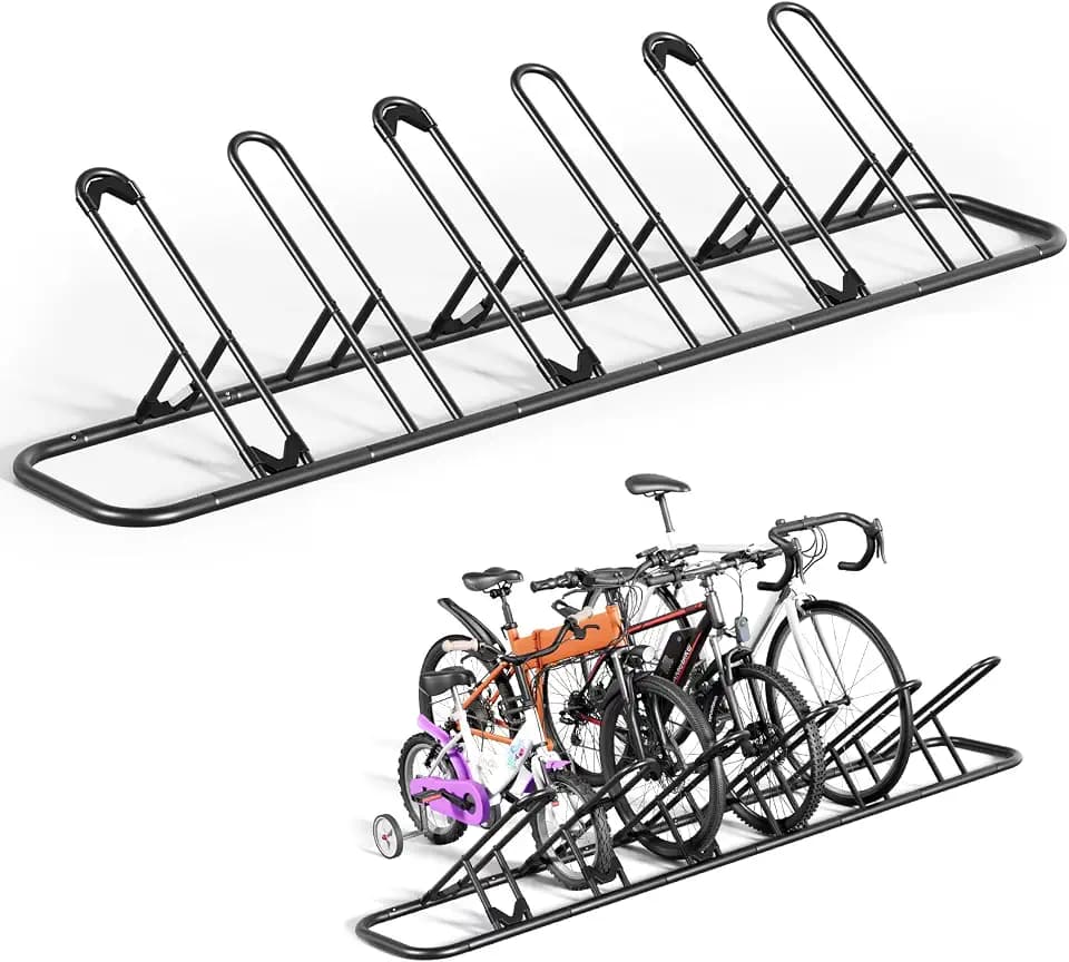 Mr IRONSTONE Floor Bike Rack for Garage, Indoor Outdoor Bicycle Storage Stand, Bike Parking Rack for Mountain, Road & Kids Cycles (Black, 6-Slot)