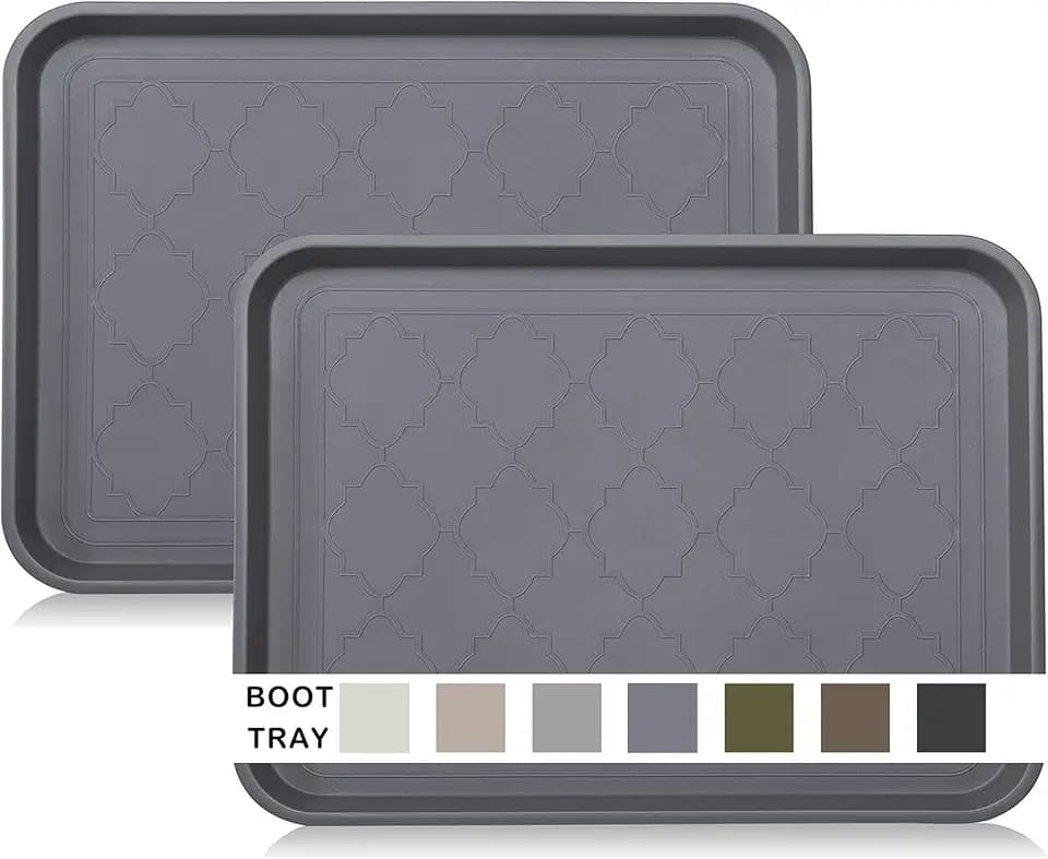 Boot Tray for Entryway Indoor, Heavy Duty Shoe Mat Tray 2 Packs, 16.7"x12.8" Waterproof Shoes Trays with Raised Edge, Outdoor Multi-Purpose Mats for Boots, Garden, Pets